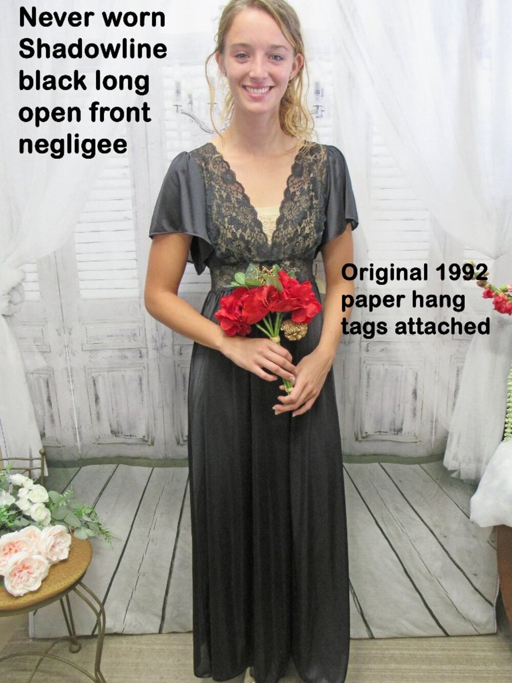 Small Shadowline robe, Never worn open front style negligee, Nylon/Spandex mix